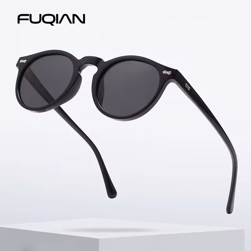 FUQIAN Retro Round Sunglasses