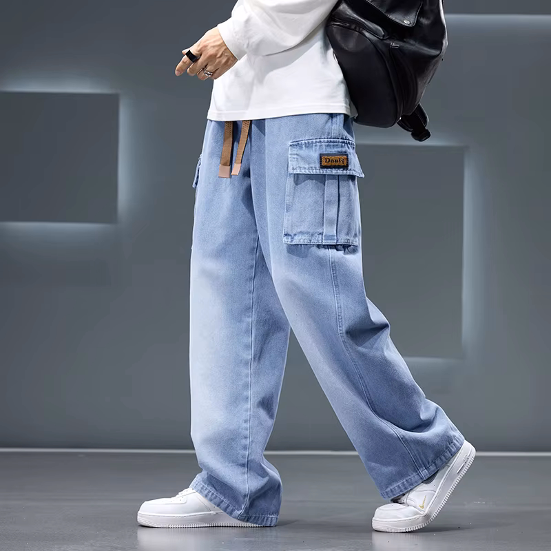 Washing Jean Pants Casual Fashion Pocket Cargo Pants Big