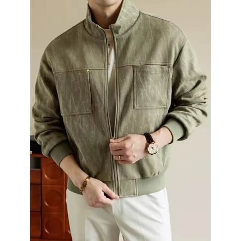 2025 Autumn New Men's Casual Jacket Korean Fashion 100% Polyester Stand Collar Zip-Up Daily Commute Loose Fit Coat Plus Size 8XL