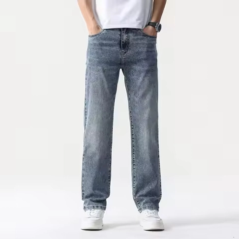 Wide Leg Jeans Men Baggy Pants Summer Straight Cut Loose Retro Blue Denim Pants Streetwear Fashion Pockets Vintage Man Clothes