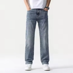 Wide Leg Jeans Men Baggy Pants Summer Straight Cut Loose Retro Blue Denim Pants Streetwear Fashion Pockets Vintage Man Clothes