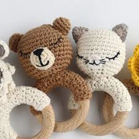 Let's Make Baby Rattles Crochet Bunny Rattle Toy Wood Ring Baby Teether Rodent Baby Gym Mobile Newborn Educational Rattles Toys