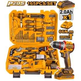 INGCO 165 Pcs TOOLS SET WITH CORDLESS BRUSHLESS IMPACT DRILL
