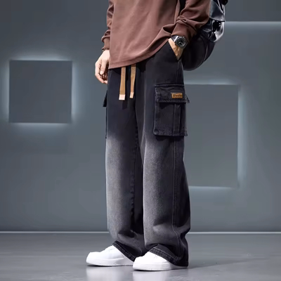 Washing Jean Pants Casual Fashion Pocket Cargo Pants Big