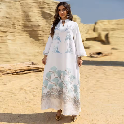 Ramadan Embroidery Abaya for Women Eid Mubarak Djellaba Marocain Jalabiya Saudi Arabic Robe Dubai Turkey Kaftan Islamic Clothing